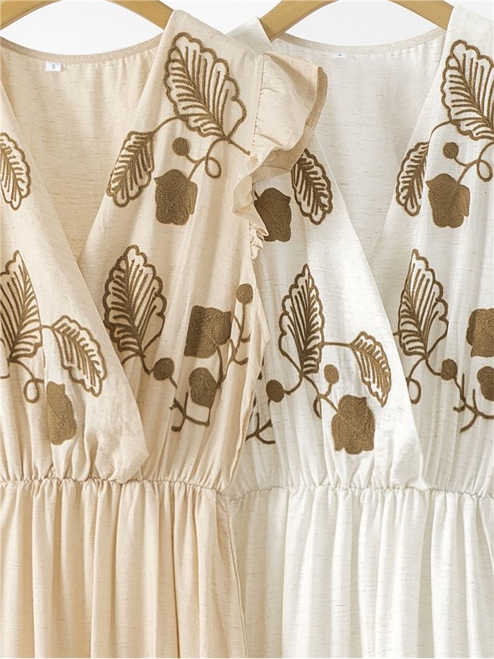 Vestido midi bordado con volantes