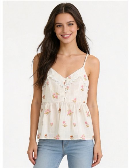 Top de algodón estampado floral