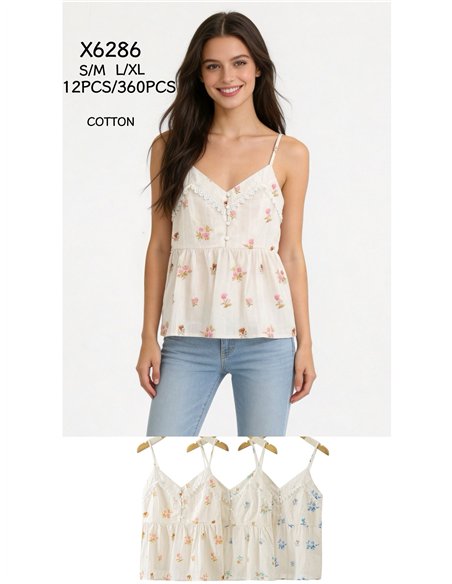 Top de algodón estampado floral