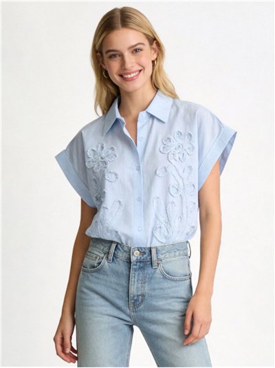 Camisa rayas bordada de algodón