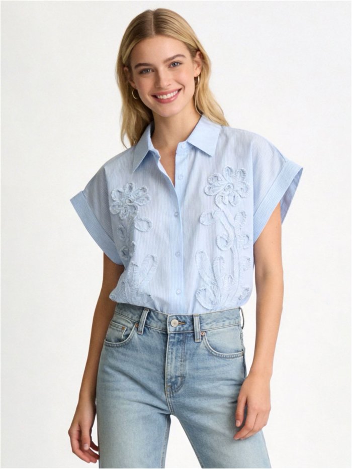 Camisa rayas bordada de algodón