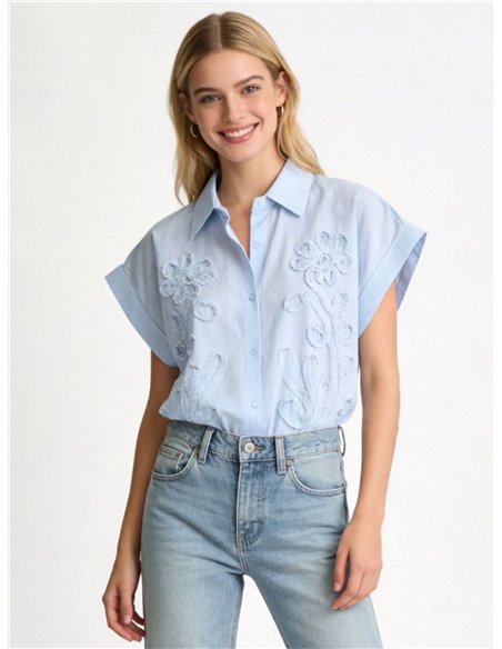 Camisa rayas bordada de algodón