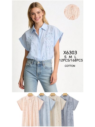 Camisa rayas bordada de algodón 2