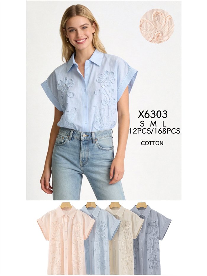 Camisa rayas bordada de algodón