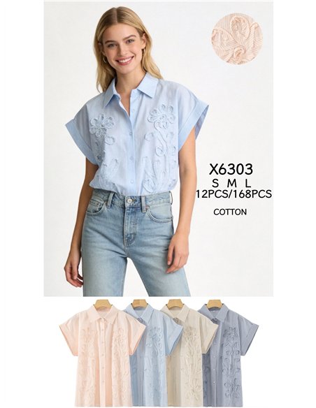 Camisa rayas bordada de algodón