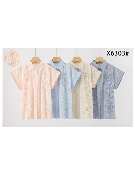 Camisa rayas bordada de algodón