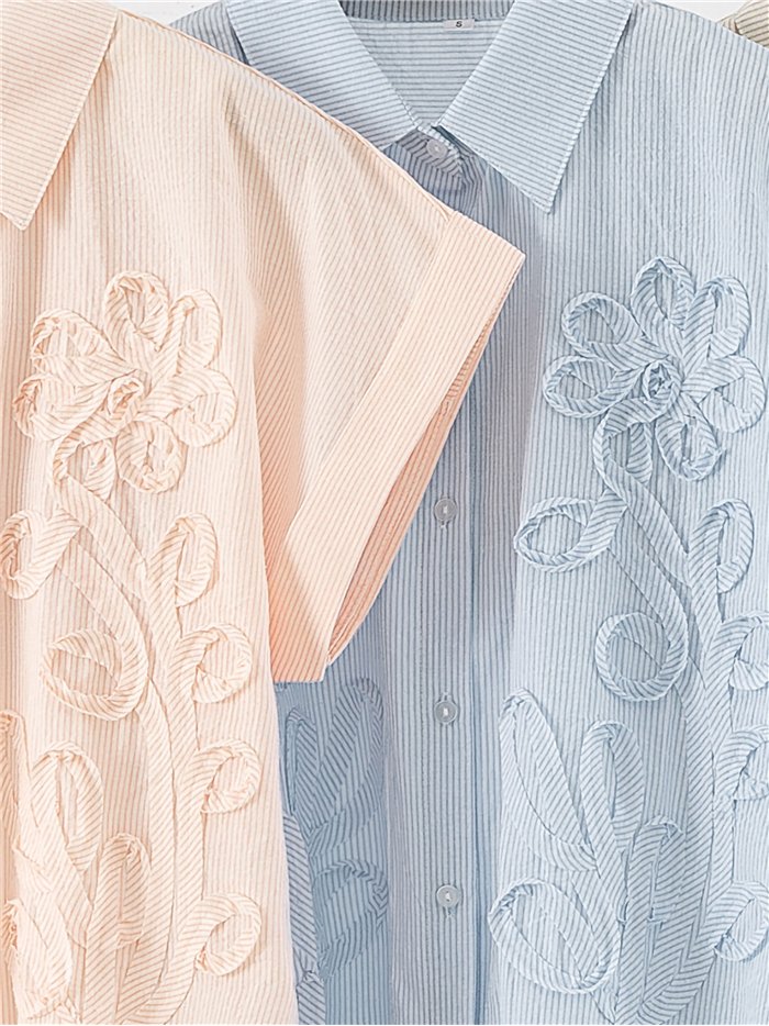 Camisa rayas bordada de algodón