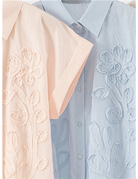 Camisa rayas bordada de algodón