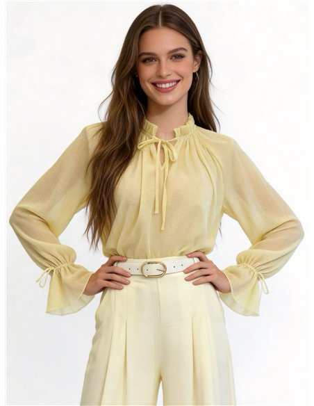 Blusa plumeti semitransparente con lazada