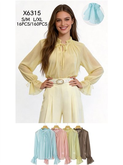 Blusa plumeti semitransparente con lazada 2