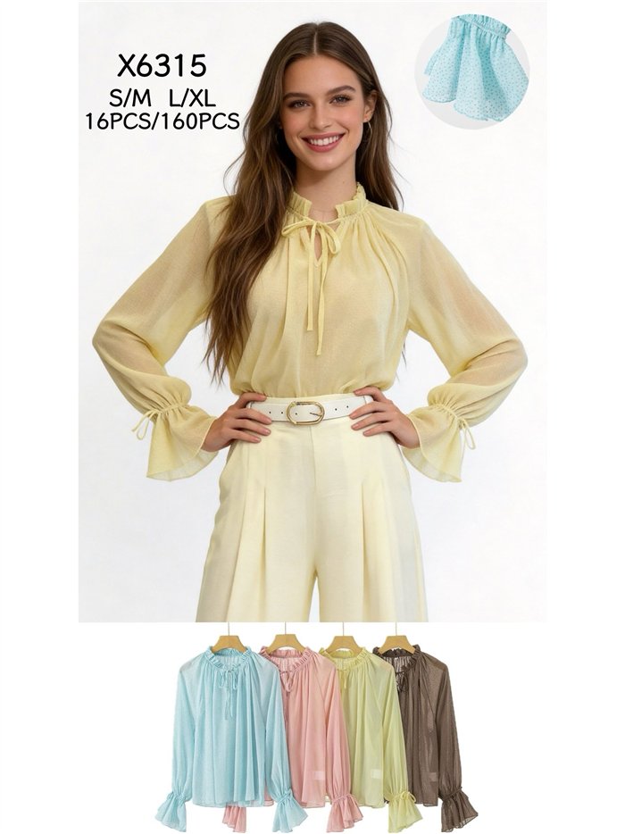 Blusa plumeti semitransparente con lazada