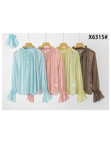 Blusa plumeti semitransparente con lazada