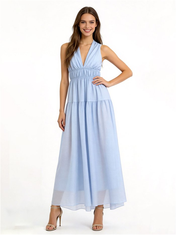 Vestido largo halter frunces