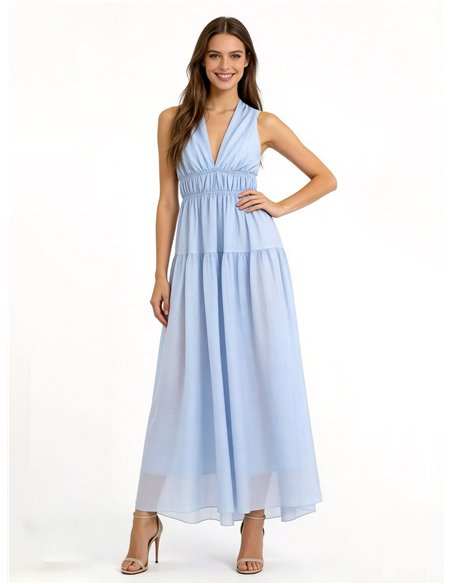 Vestido largo halter frunces