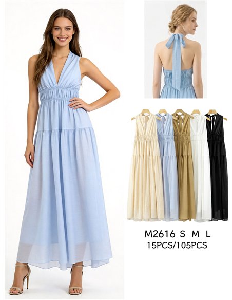 Vestido largo halter frunces