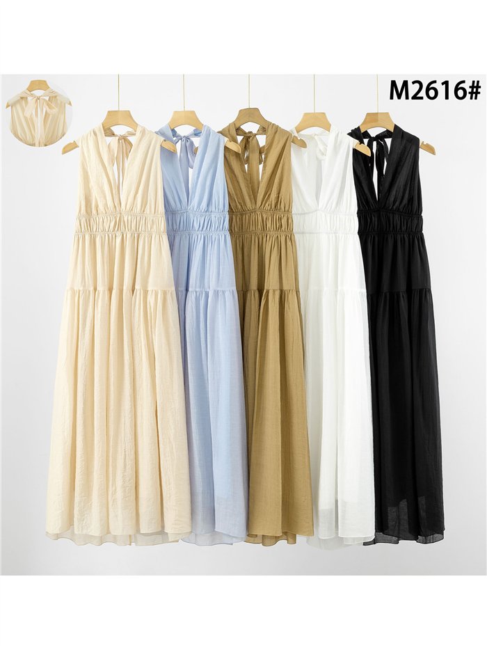 Vestido largo halter frunces