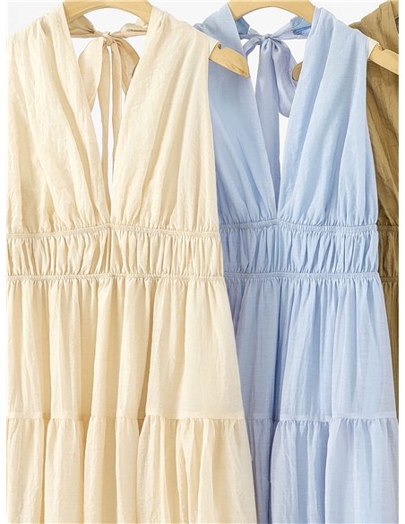Vestido largo halter frunces