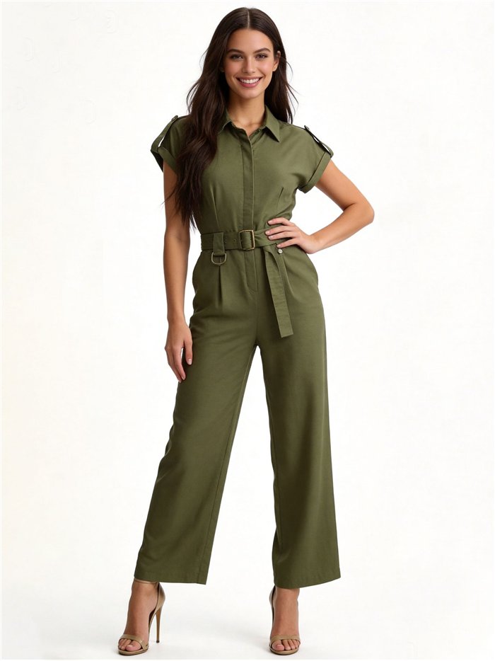 Belted linen jumpsuit