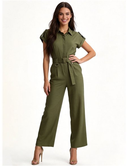 Belted linen jumpsuit