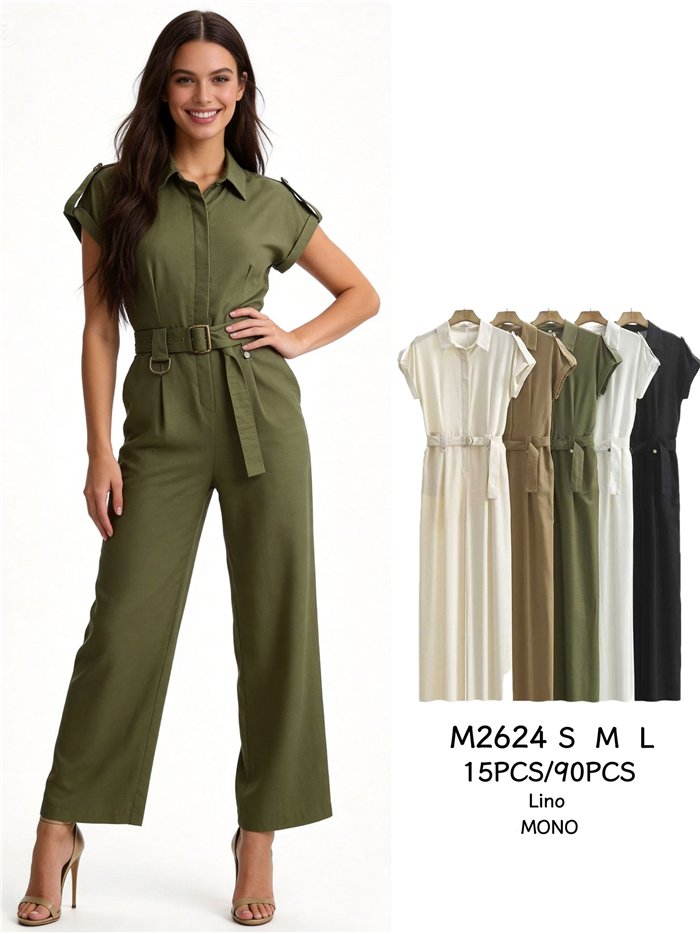 Belted linen jumpsuit