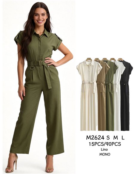 Belted linen jumpsuit