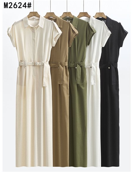 Belted linen jumpsuit