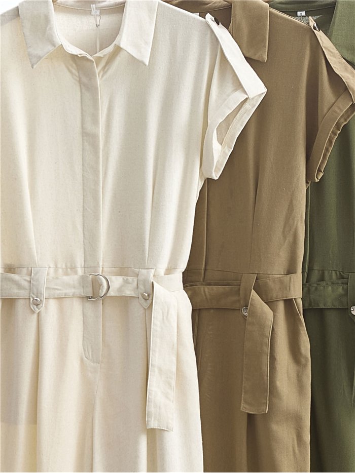 Belted linen jumpsuit