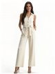 Sleeveless belted linen jumpsuit
