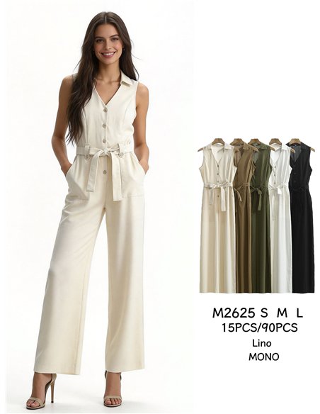 Sleeveless belted linen jumpsuit