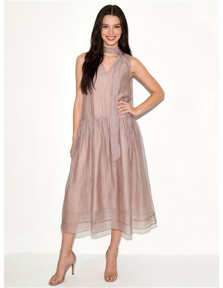 Vestido midi gasa con lazada