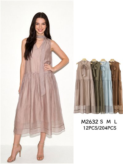 Vestido midi gasa con lazada 2