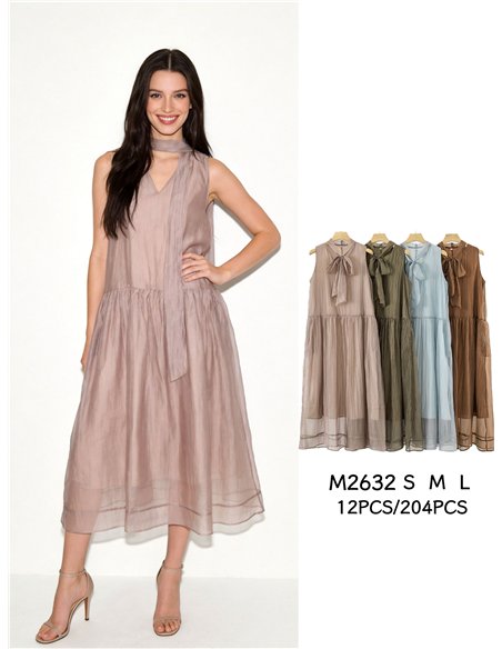 Vestido midi gasa con lazada