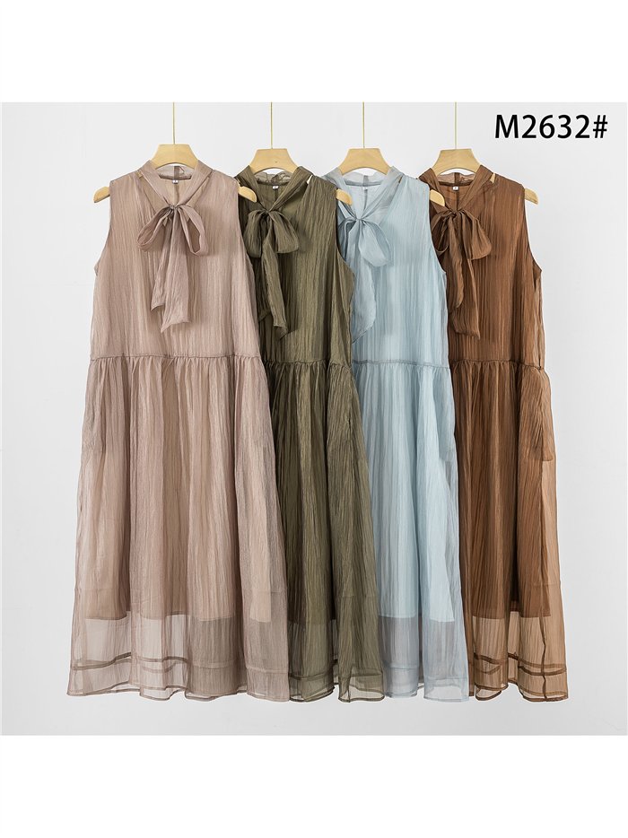 Vestido midi gasa con lazada