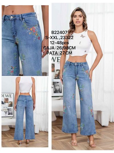 Jeans wide-leg bordados florales 2