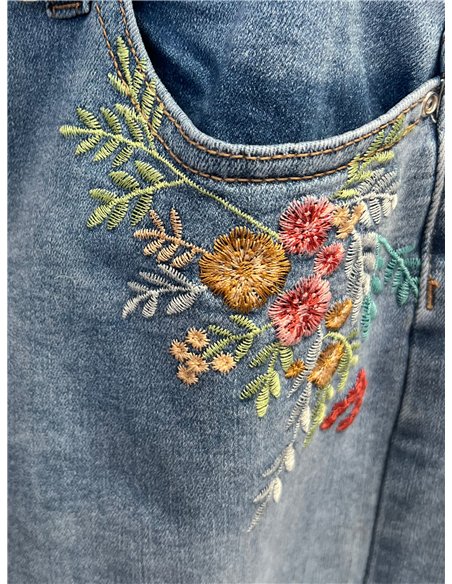Jeans wide-leg bordados florales