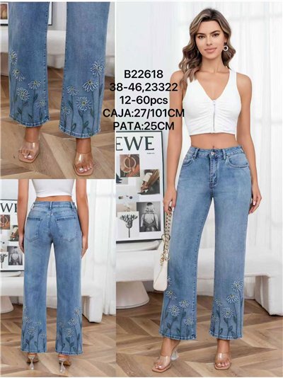 Jeans rectos margaritas bordadas 2