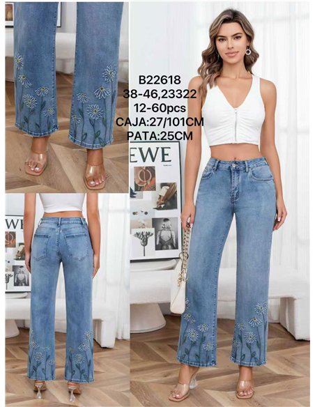 Jeans rectos margaritas bordadas