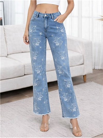 Jeans rectos bordados florales