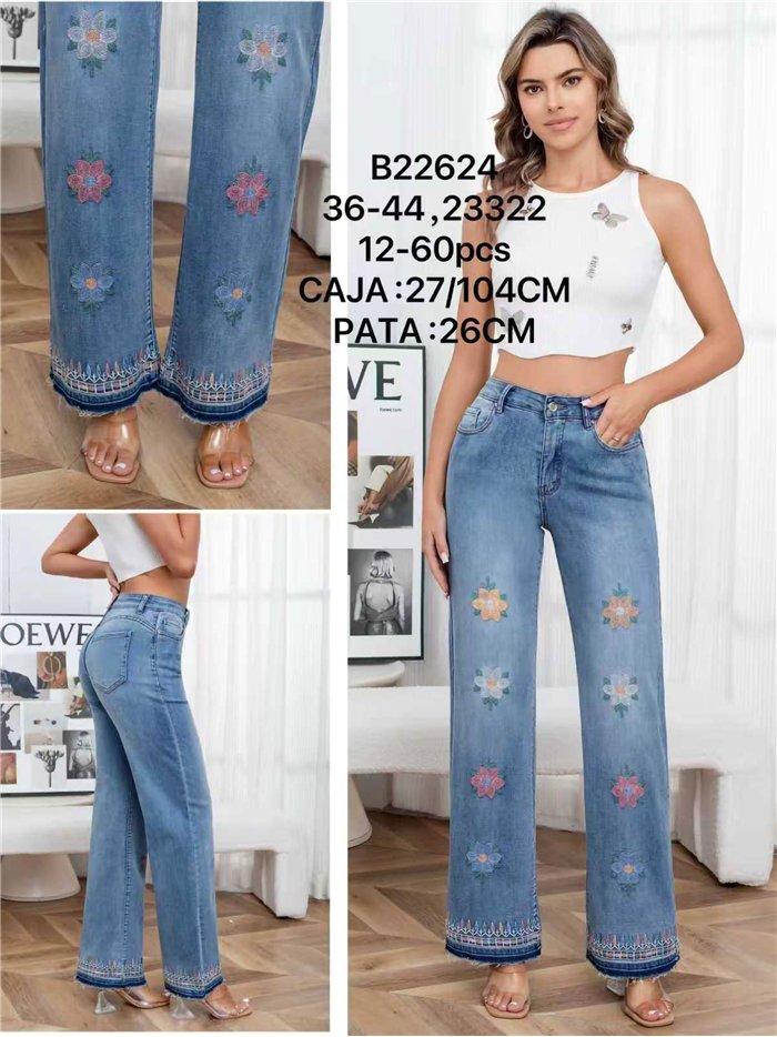Jeans rectos flores bordadas