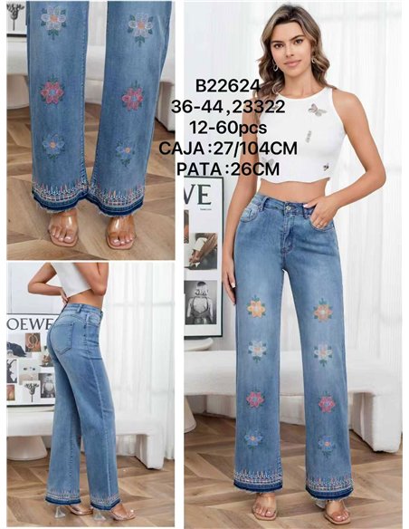 Jeans rectos flores bordadas