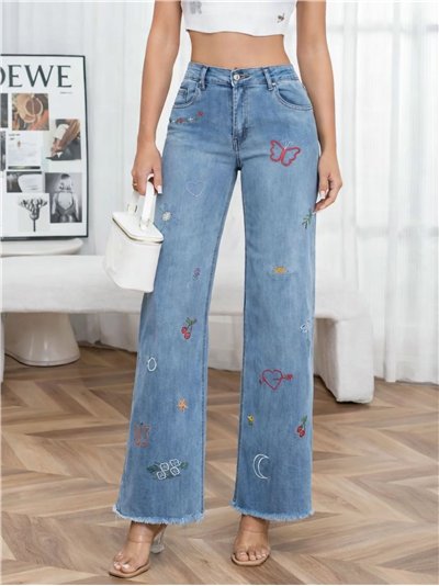 Jeans rectos bordados multicolor