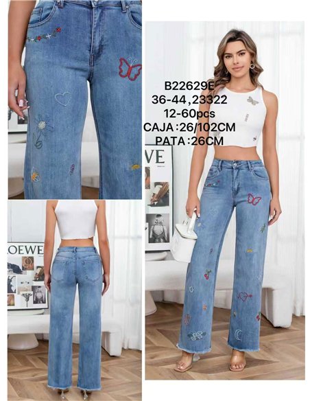 Jeans rectos bordados multicolor