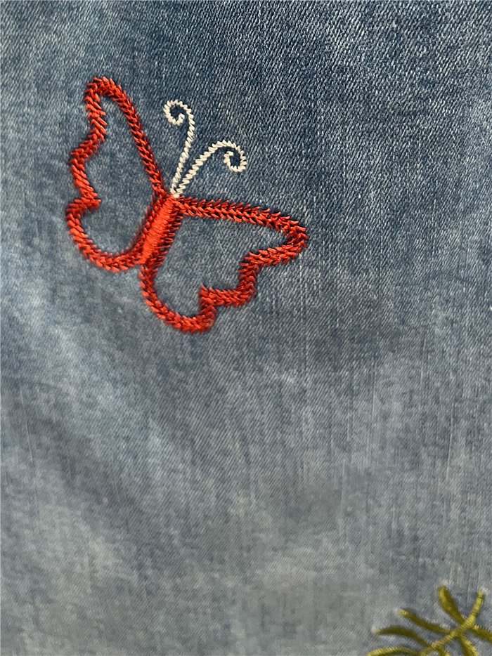 Jeans rectos bordados multicolor