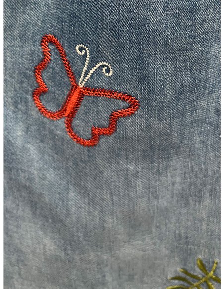 Jeans rectos bordados multicolor