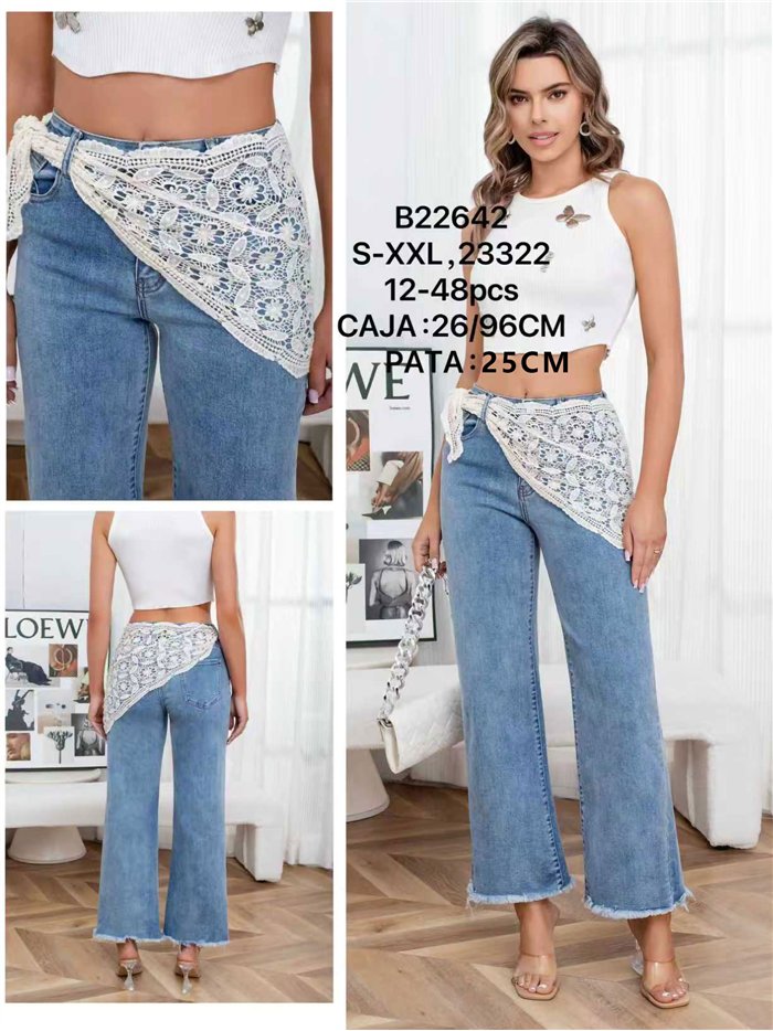 Jeans rectos con pareo crochet