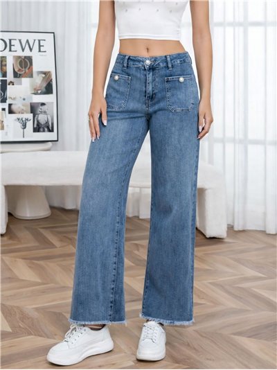 Jeans rectos con bolsillos perla