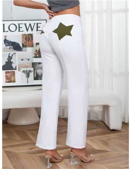 Jeans rectos blancos con estrella
