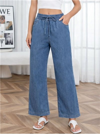 Pantalón denim wide-leg con cordón