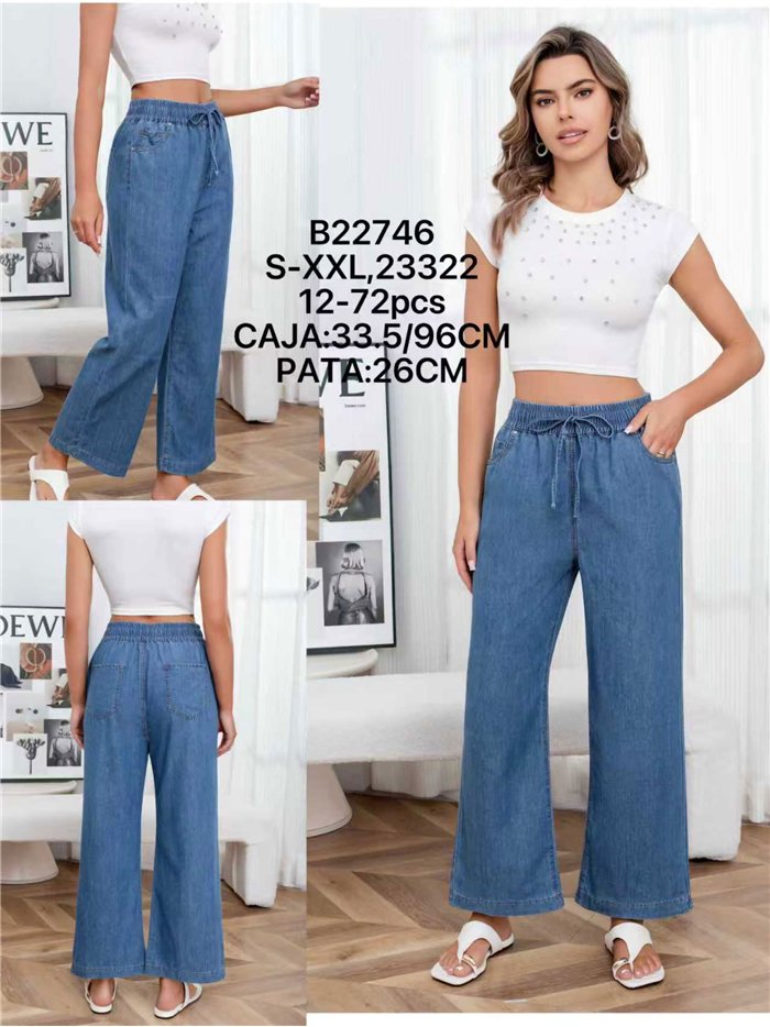 Pantalón denim wide-leg con cordón
