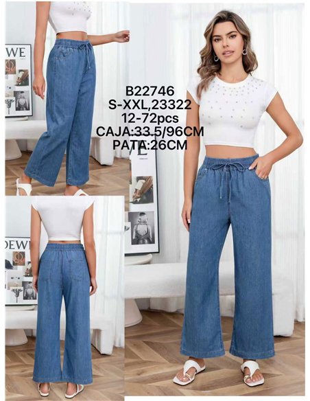 Pantalón denim wide-leg con cordón